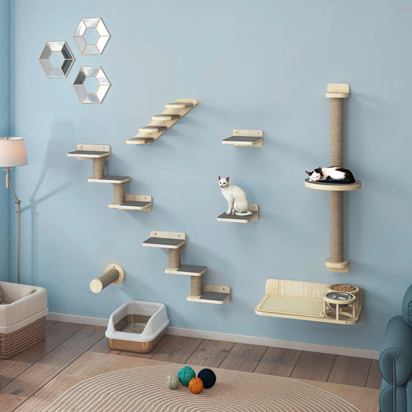 Kletterparadies Alto™ – 8-teilige Wandkratzanlage aus Kiefernholz & Sisal