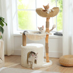 Rattan™ – Katzenbaum aus Naturholz & Rattan mit Liegekorb & Katzenhaus