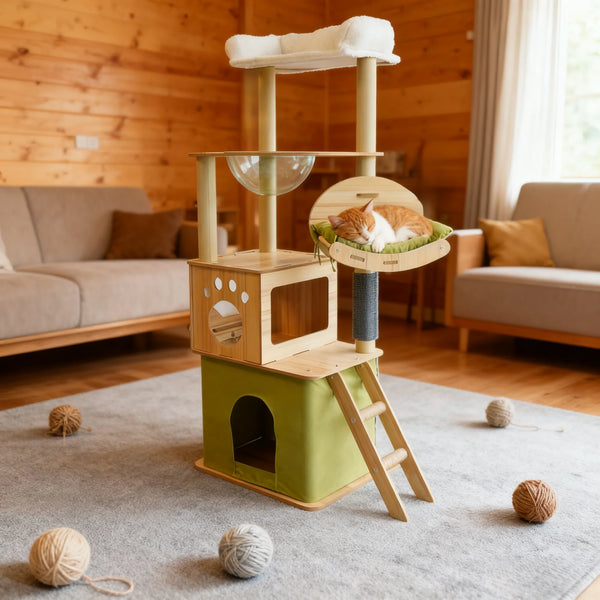 Oak™ – Massivholz-Kletterbaum mit Katzennest & 4 Ebenen