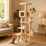 Sisal™ – Kratzbaum 170 cm mit 8 Sisalstämmen, Höhle & Hängematte