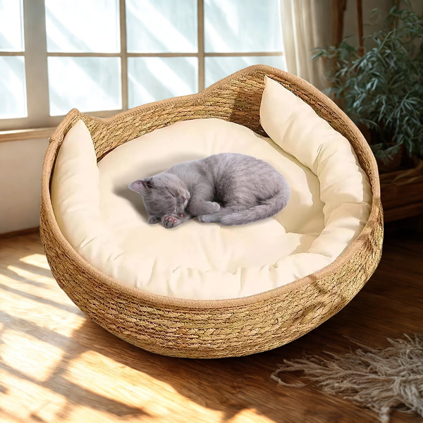 Korbtraum™ – Geflochtenes Katzenbett mit Kissen