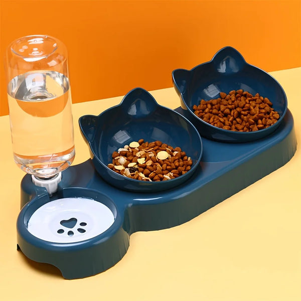 Aqua™ – Katzennapf-Set mit Gravity-Wasserspender & ergonomischem Halsschutz-Design
