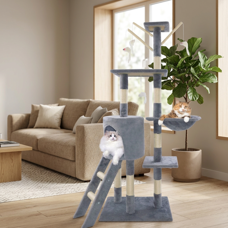 Nox™ – Kratzbaum 139 cm mit Sisal, Höhle & Hängematte für 2–4 Katzen