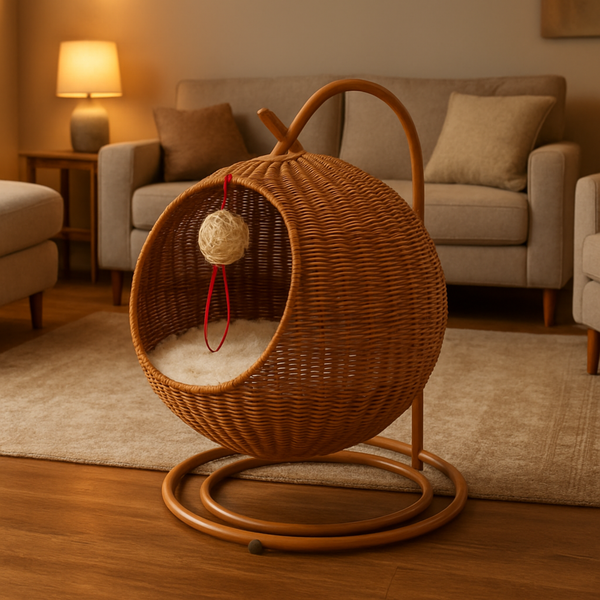 Swing™ – Eleganter Hängekorb aus Rattan mit Kratzpost