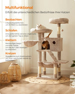 Pax™ – Kratzbaum 135 cm mit Plüsch, Höhle & Hängematte für große Katzen
