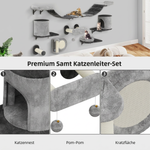 Kletterwelt™ – 11-teiliges Katzen-Wandparcours-Set mit Flanell, Haus, Hängematte, Sisal & Brücke