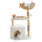 Rattan™ – Katzenbaum aus Naturholz & Rattan mit Liegekorb & Katzenhaus